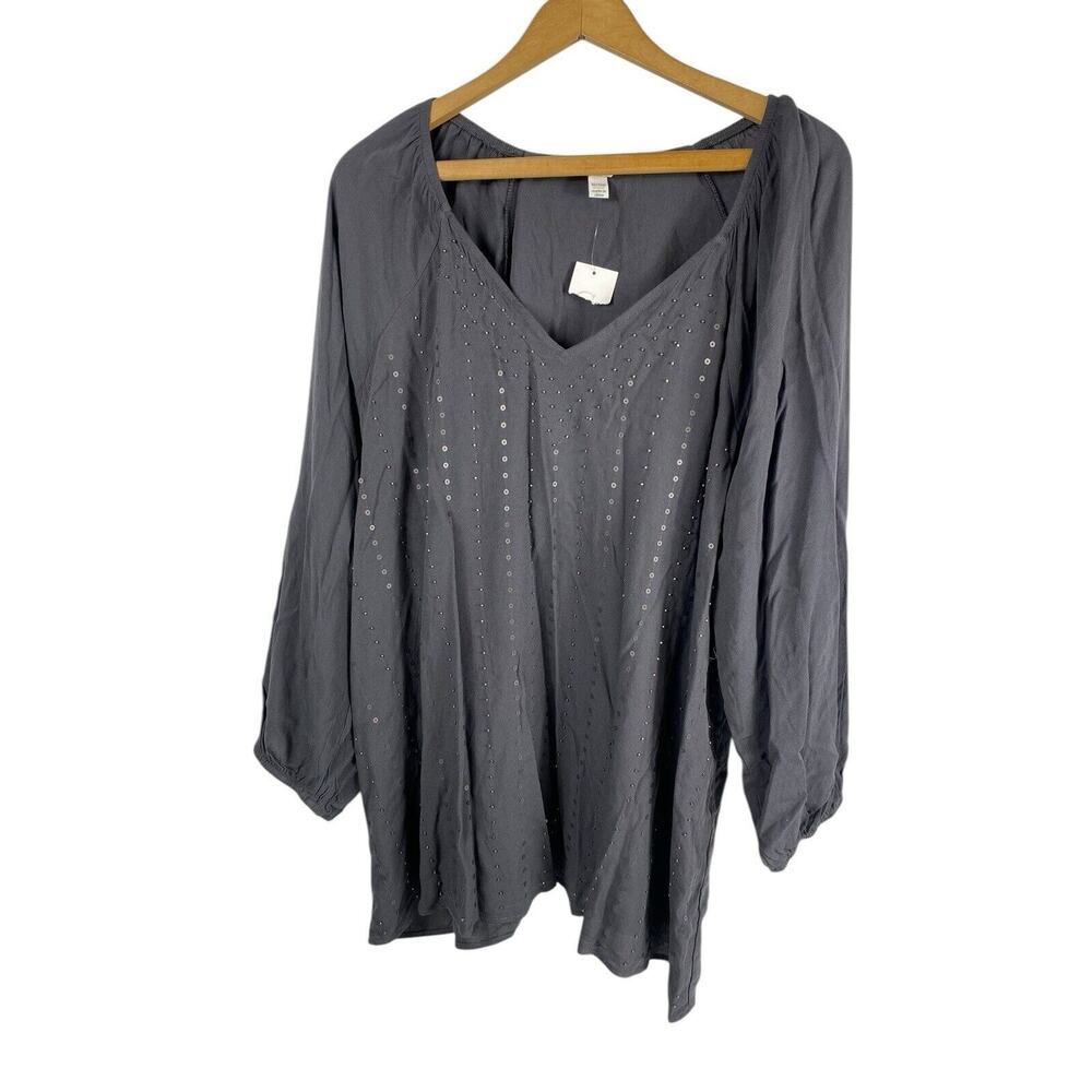 Cato Size 1X Tunic Blouse Top Chiffon Gray Sequin Embellished Y2K Whimsigoth NEW